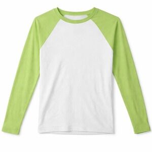 Hi Res T-Shirt Kids XS White Lime Green Raglan Long Sleeve Baseball Tee Cotton